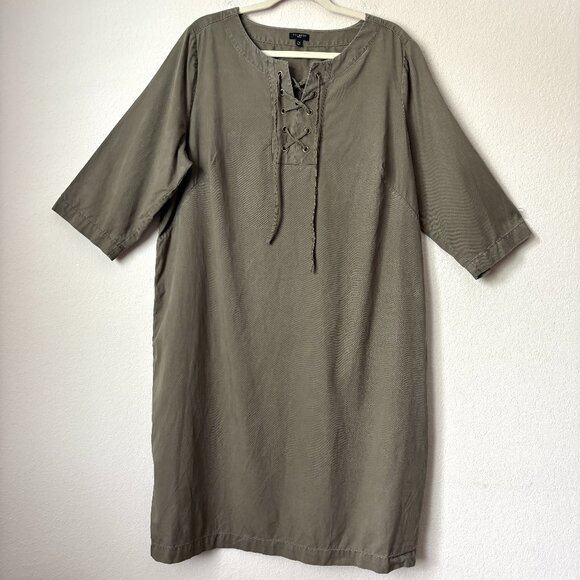 Talbots Dresses & Skirts - Talbots 18W Lace Up Relaxed Shift Dress Army Green